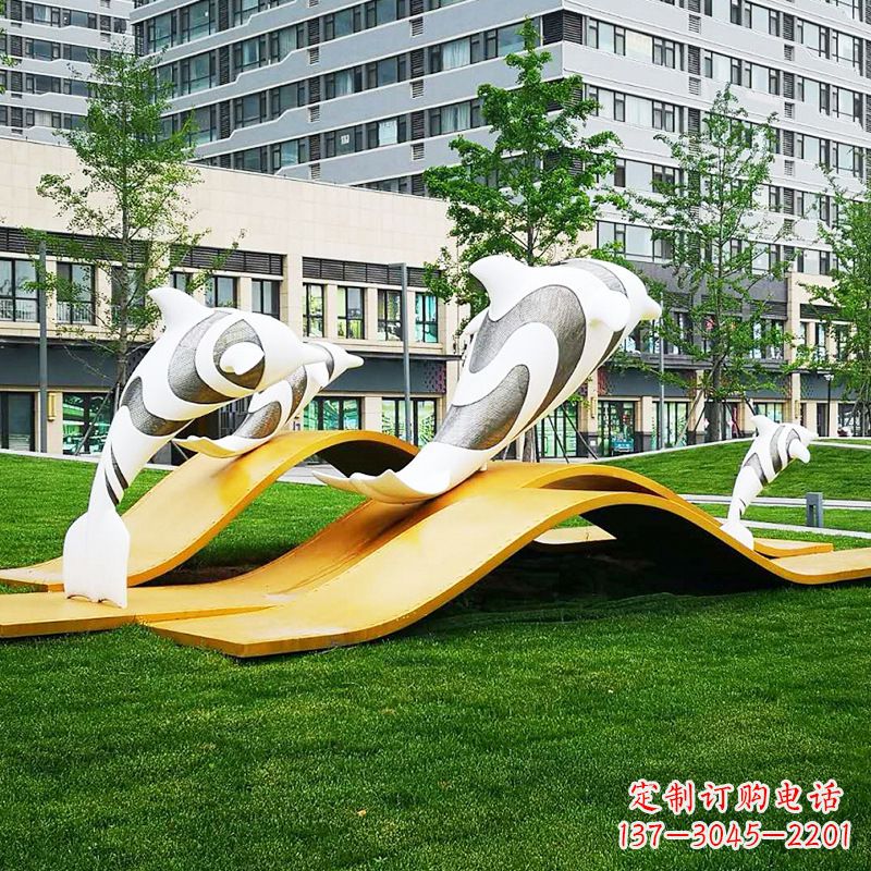 嘉兴玻璃钢海豚景观雕塑精致的城市动物雕塑