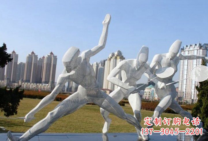 嘉兴不锈钢抽象打羽毛球人物雕塑