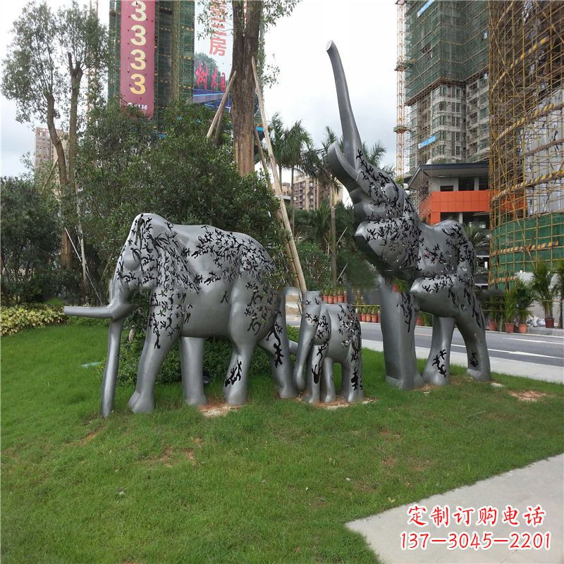 嘉兴不锈钢抽象大象雕塑-小区园林草坪雕塑景观雕塑