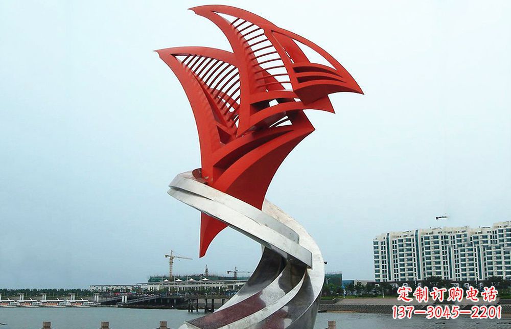 嘉兴海洋之舟——不锈钢抽象帆船海边景观雕塑