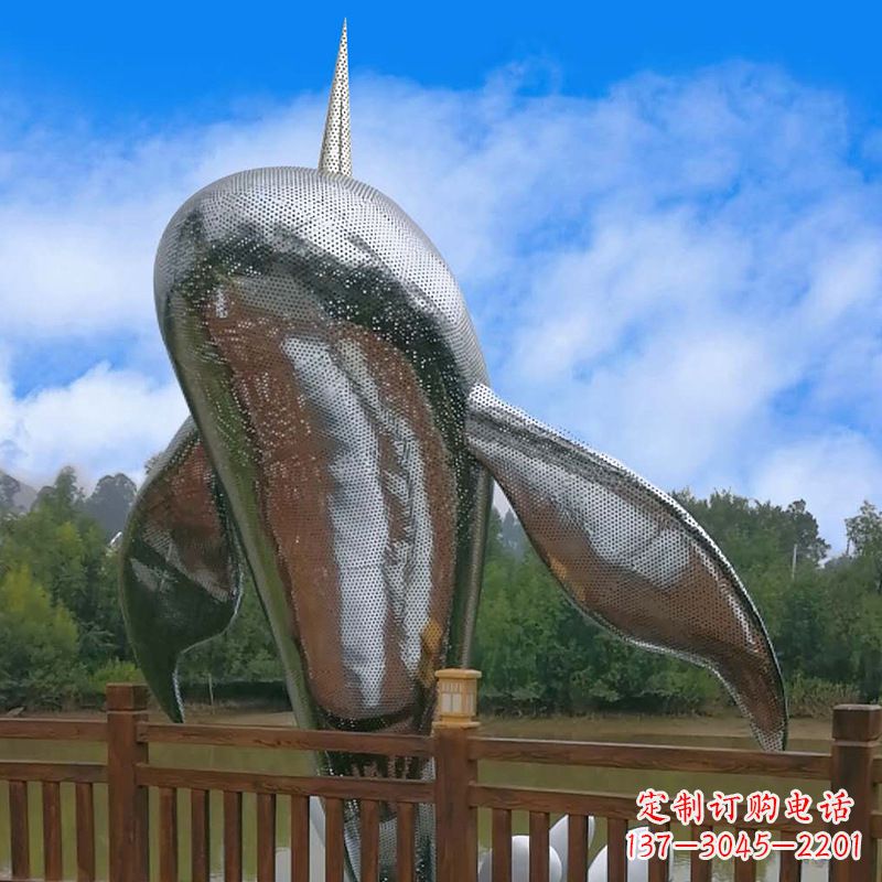嘉兴大型海边公园水景动物雕塑——不锈钢鲸鱼