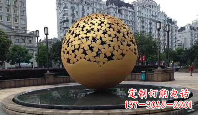 嘉兴不锈钢镂空球喷泉雕塑——精致美观