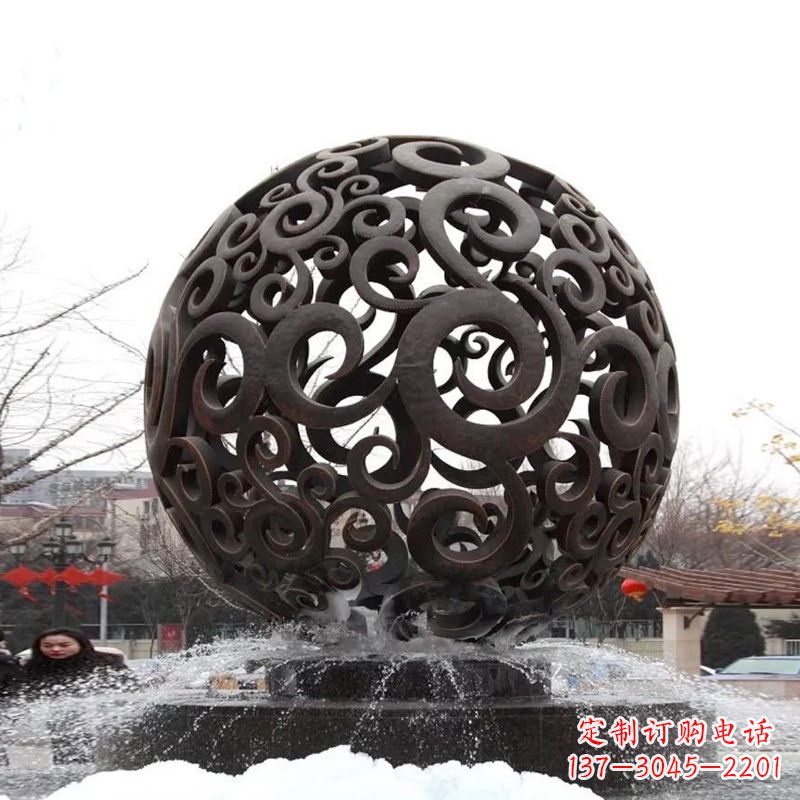 嘉兴不锈钢镂空球水景喷泉雕塑
