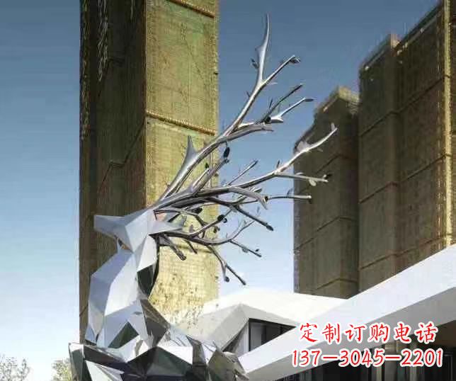 嘉兴不锈钢梅花鹿雕塑 群鹿雕塑 城市景观动物雕塑