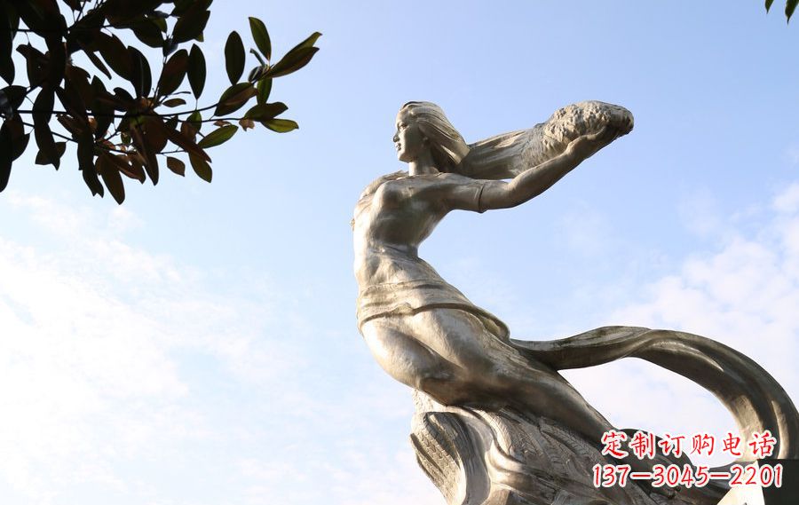 嘉兴女娲传承中华神话的不锈钢雕塑