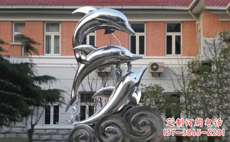 嘉兴不锈钢跳跃海豚雕塑 (2)