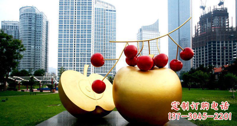 嘉兴不锈钢苹果雕塑,添彩公园景观