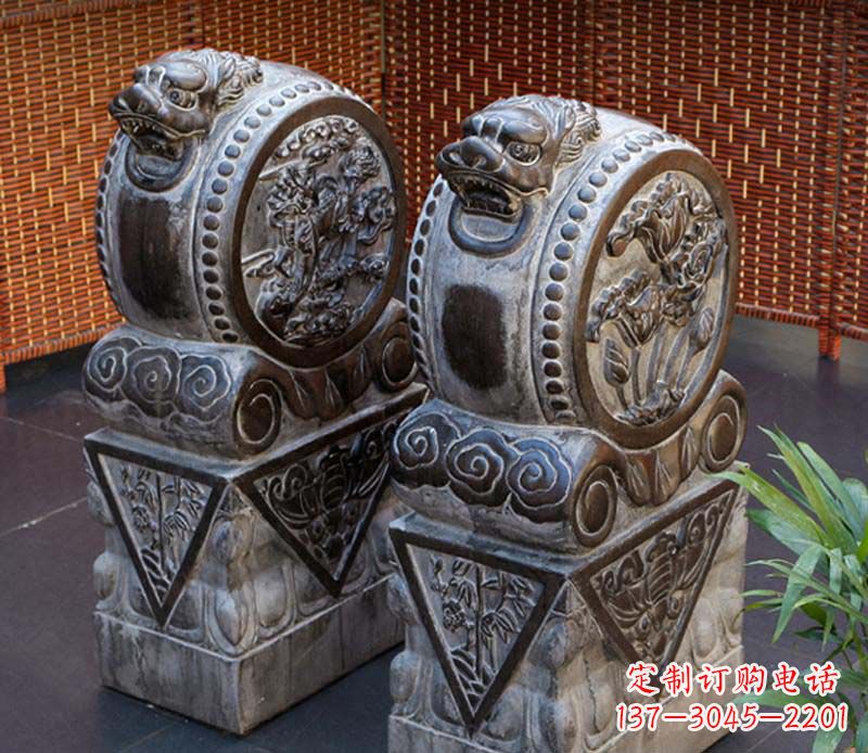 嘉兴仿古石门墩雕塑,提升茶楼景观