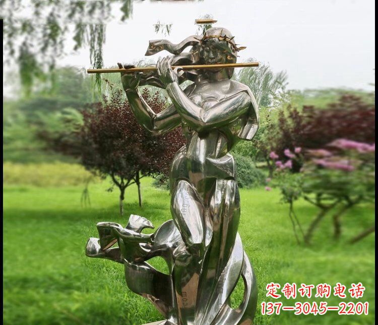 嘉兴吹笛子的女孩公园不锈钢雕塑