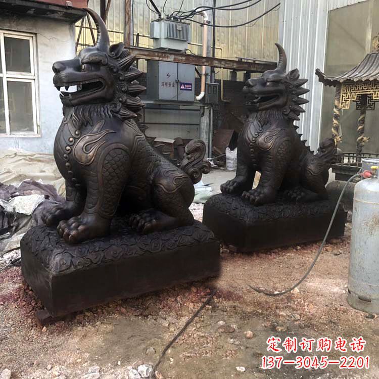 嘉兴纯铜獬豸雕塑-中国古代神话传说神兽动物雕塑