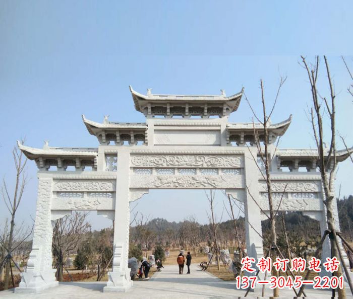 嘉兴村口三门石雕牌楼 (6)