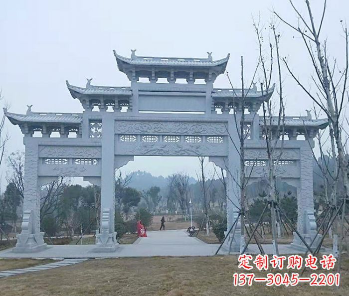 嘉兴村口三门石雕牌楼_2 (2)