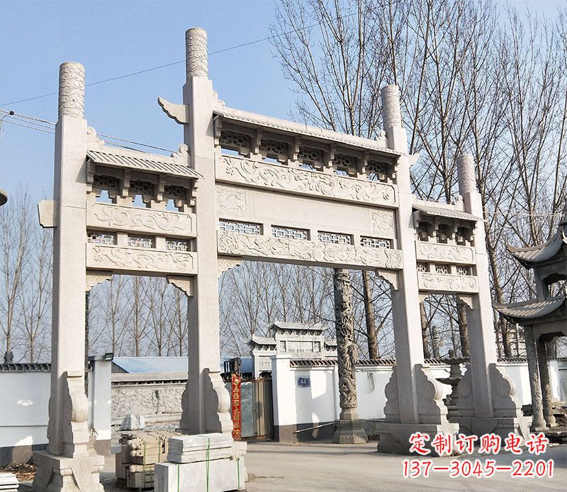 嘉兴村口三门石牌坊石雕 (3)
