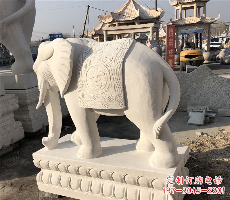 嘉兴大理石卷鼻如意大象雕塑