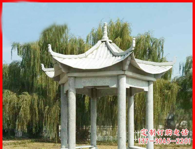 嘉兴大理石六角凉亭公园石雕 (3)