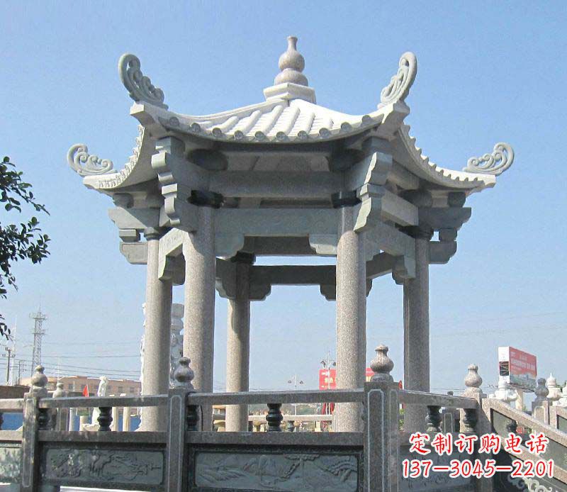 嘉兴大理石六角凉亭石雕 (2)