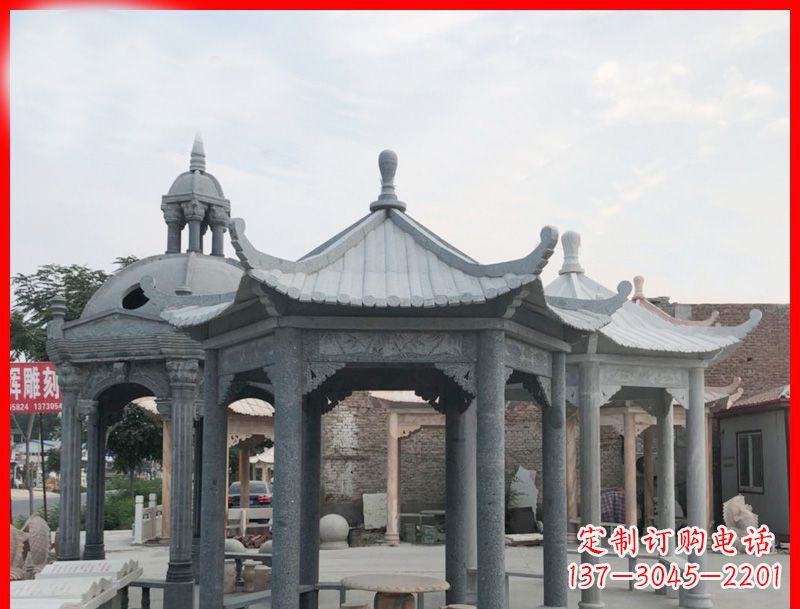 嘉兴大理石六角凉亭公园石雕 (5)