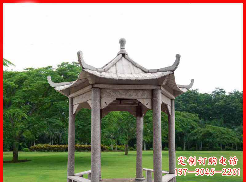 嘉兴大理石六角凉亭园林景观石雕