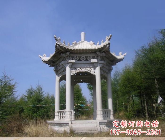 嘉兴大理石六角石雕凉亭 (3)