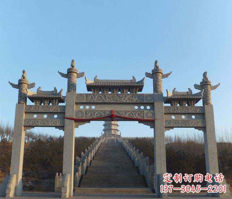 嘉兴精美大理石三门牌坊雕塑