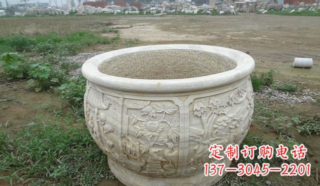 嘉兴大理石鸳鸯花盆雕塑