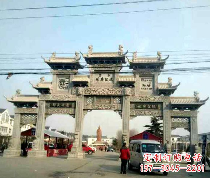 嘉兴大型五门石雕牌坊 (3)