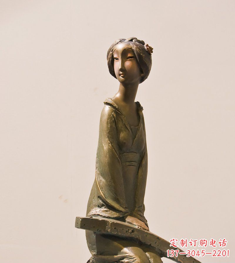 嘉兴古筝女人铜雕古代人物雕塑