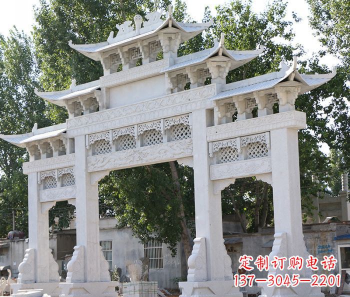 嘉兴道路三门牌坊石雕 (2)
