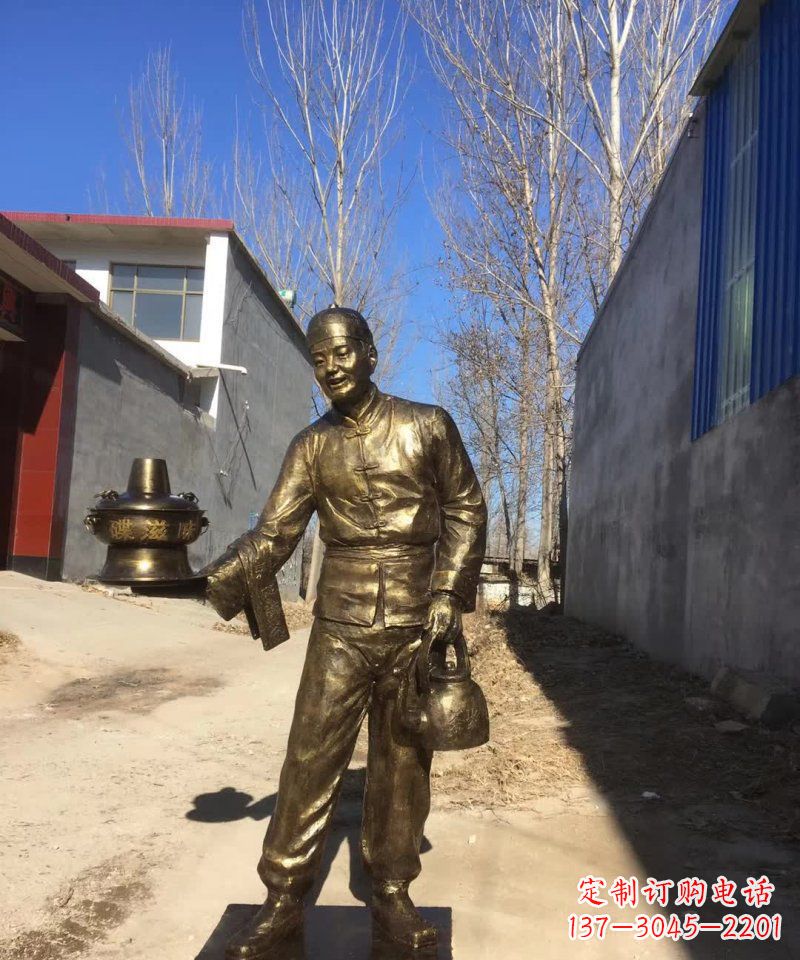 嘉兴店小二铜雕火锅人物定制