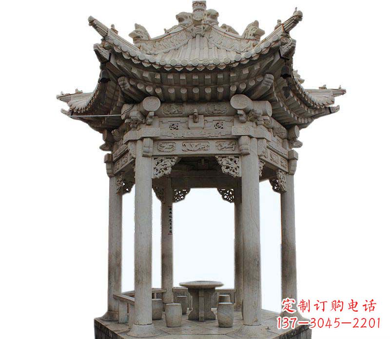 嘉兴精美仿古六角凉亭石雕
