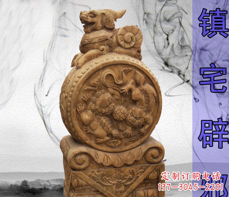 嘉兴仿古貔貅门墩镇宅辟邪石雕