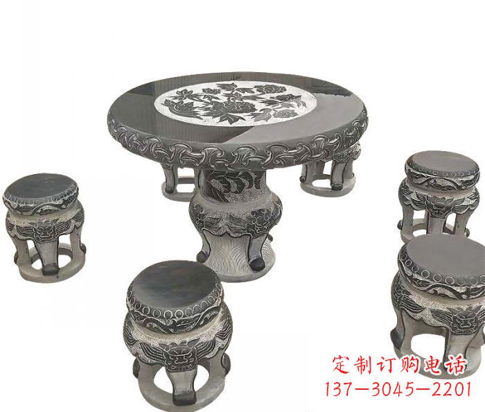 嘉兴仿古圆形石桌凳雕塑