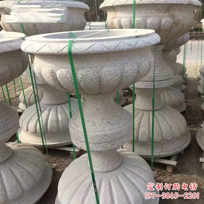 嘉兴高墩砂岩石雕刻花盆精致技艺打造传统文化风韵