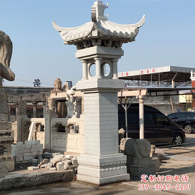 嘉兴高墩中式石雕灯笼美观厚重的传统中国风雕塑