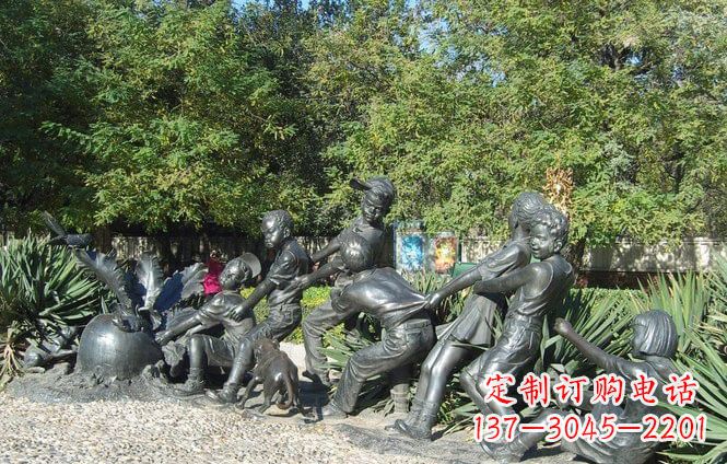 嘉兴铜雕萝卜儿童拔萝卜雕塑