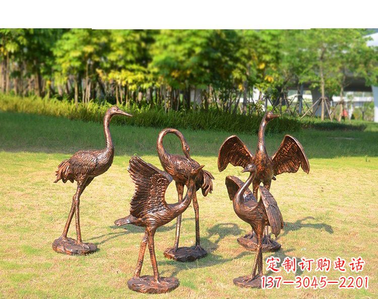 嘉兴仿铜钢玻璃摇头仙鹤雕塑