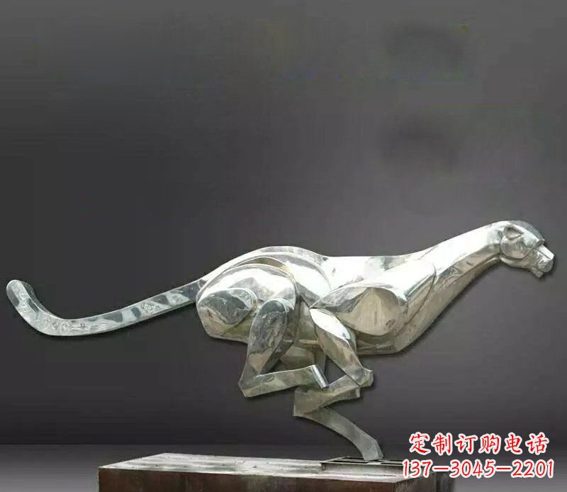 嘉兴公园不锈钢奔跑的豹子动物雕塑
