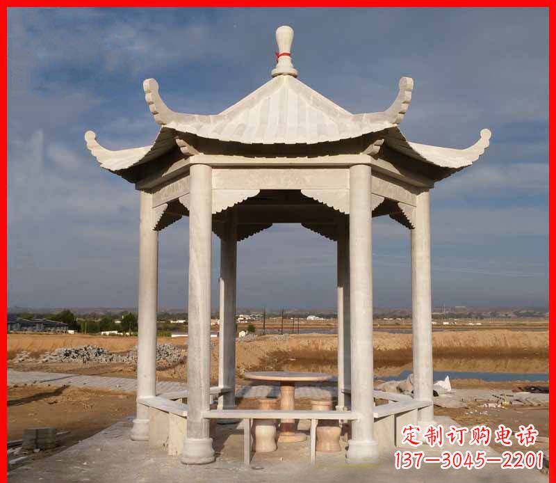 嘉兴公园大理石六角石雕凉亭 (2)