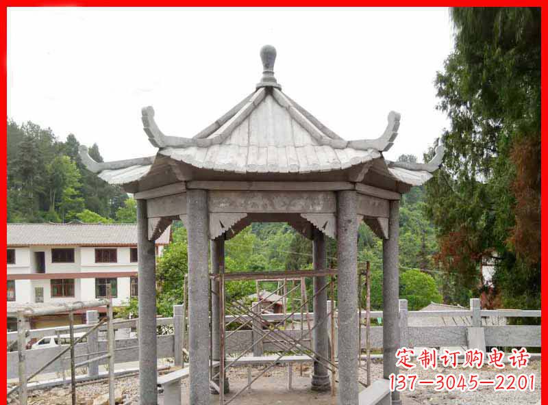 嘉兴精美大理石六角石凉亭雕塑