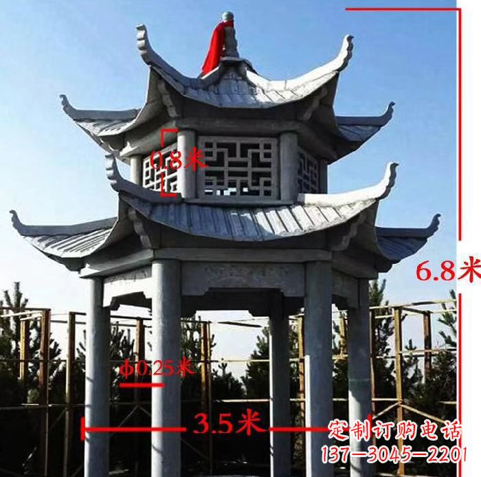 嘉兴杰出的大理石六角石双层凉亭雕塑