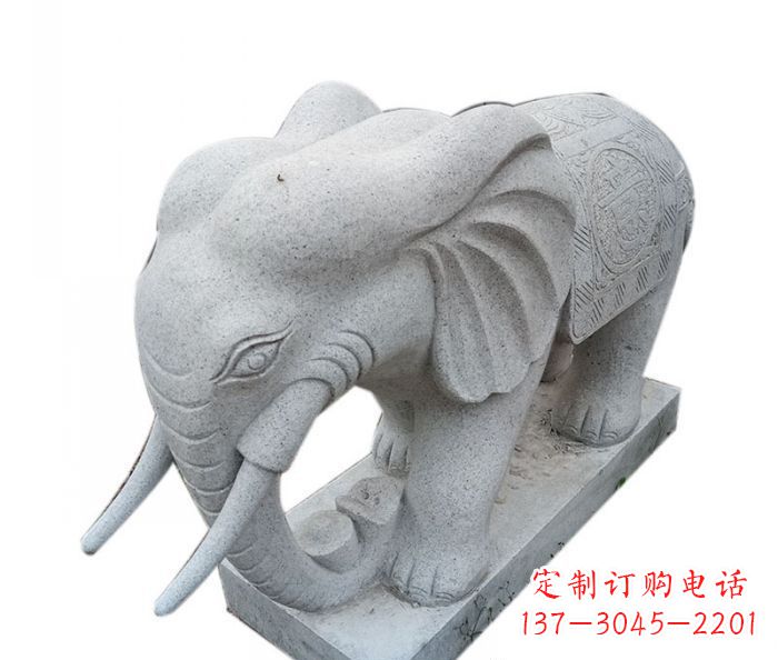 嘉兴公园动物大理石大象石雕摆件