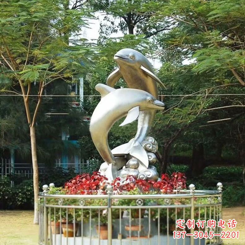 嘉兴公园动物海豚不锈钢景观雕塑