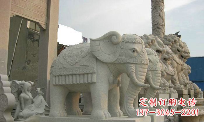 嘉兴公园动物招财大象石雕 (2)