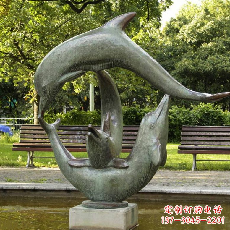 嘉兴风格精美的海豚铜雕喷泉
