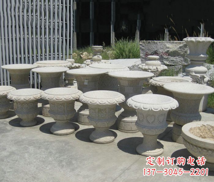 嘉兴大理石花盆石雕艺术品
