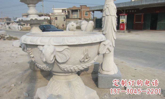 嘉兴带有灵性的梦幻象头石水缸雕塑