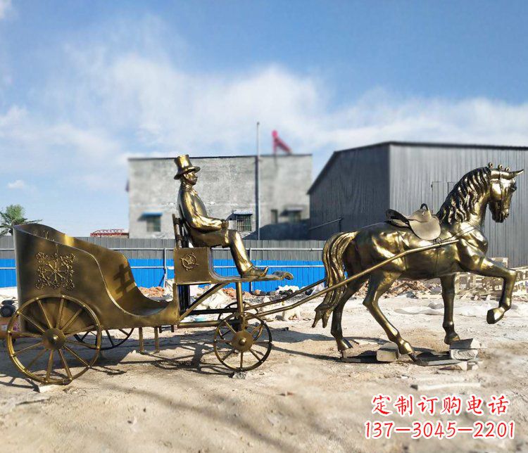 嘉兴公园景观坐着马车的人物铜雕