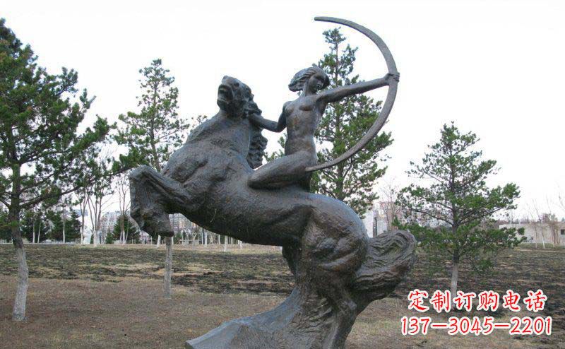 嘉兴公园骑马女人射箭铜雕