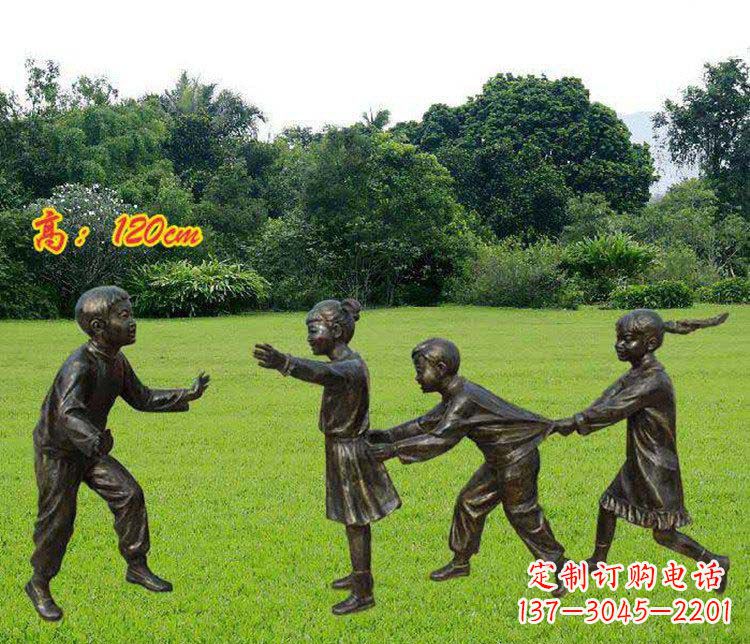 嘉兴公园玩老鹰捉小鸡的儿童小品铜雕 (2)