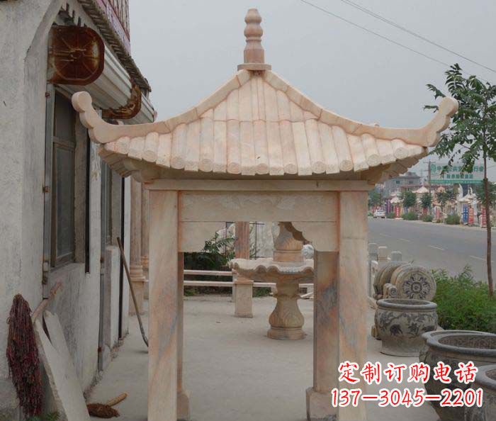 嘉兴精美红六角石凉亭雕塑
